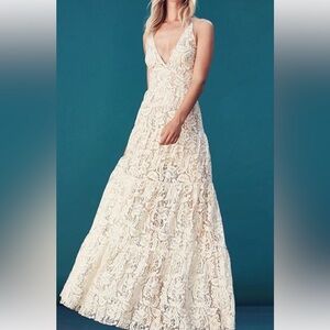 Dress the Population Cream Lace Overlay Dress